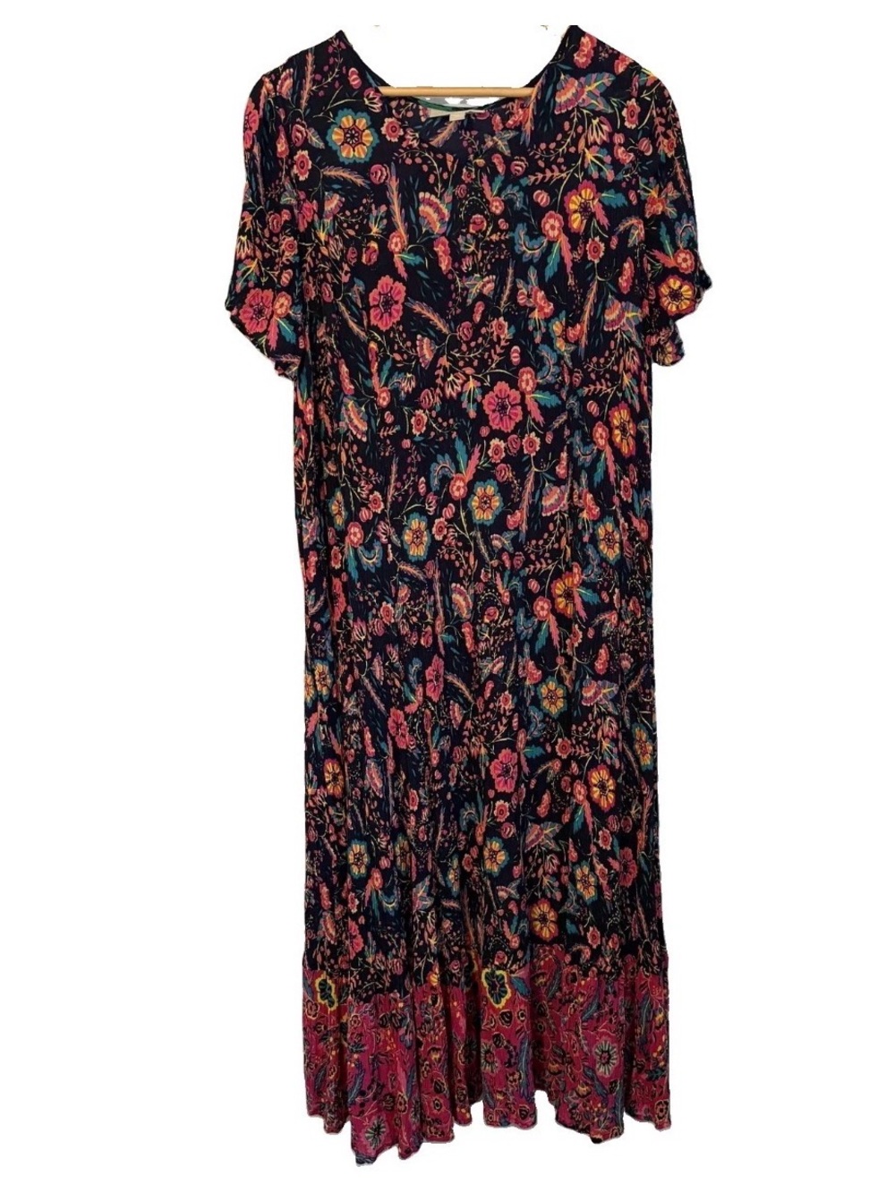 Woman Within Dress Womens 18/20 Multicolor Floral Rayon Maxi Boho Short Sleeve